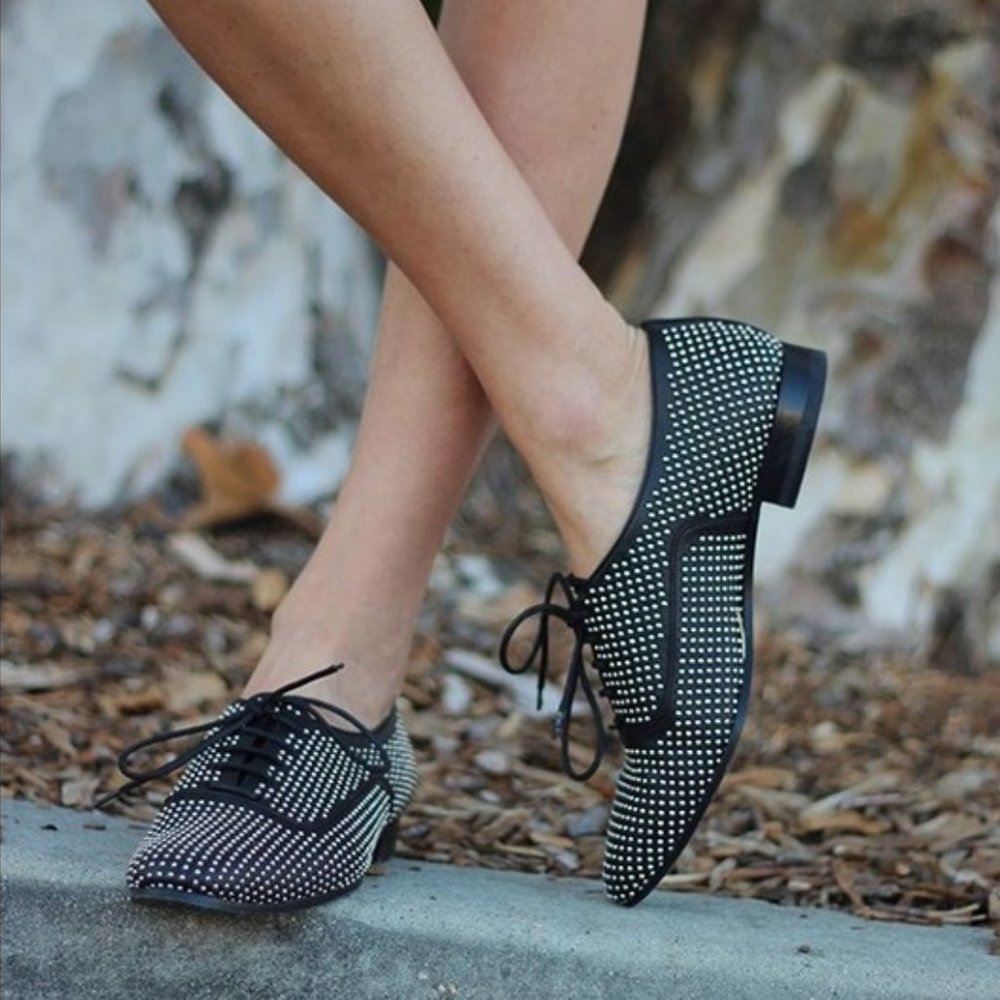 YSL Saint Laurent Silver Studded Oxfords